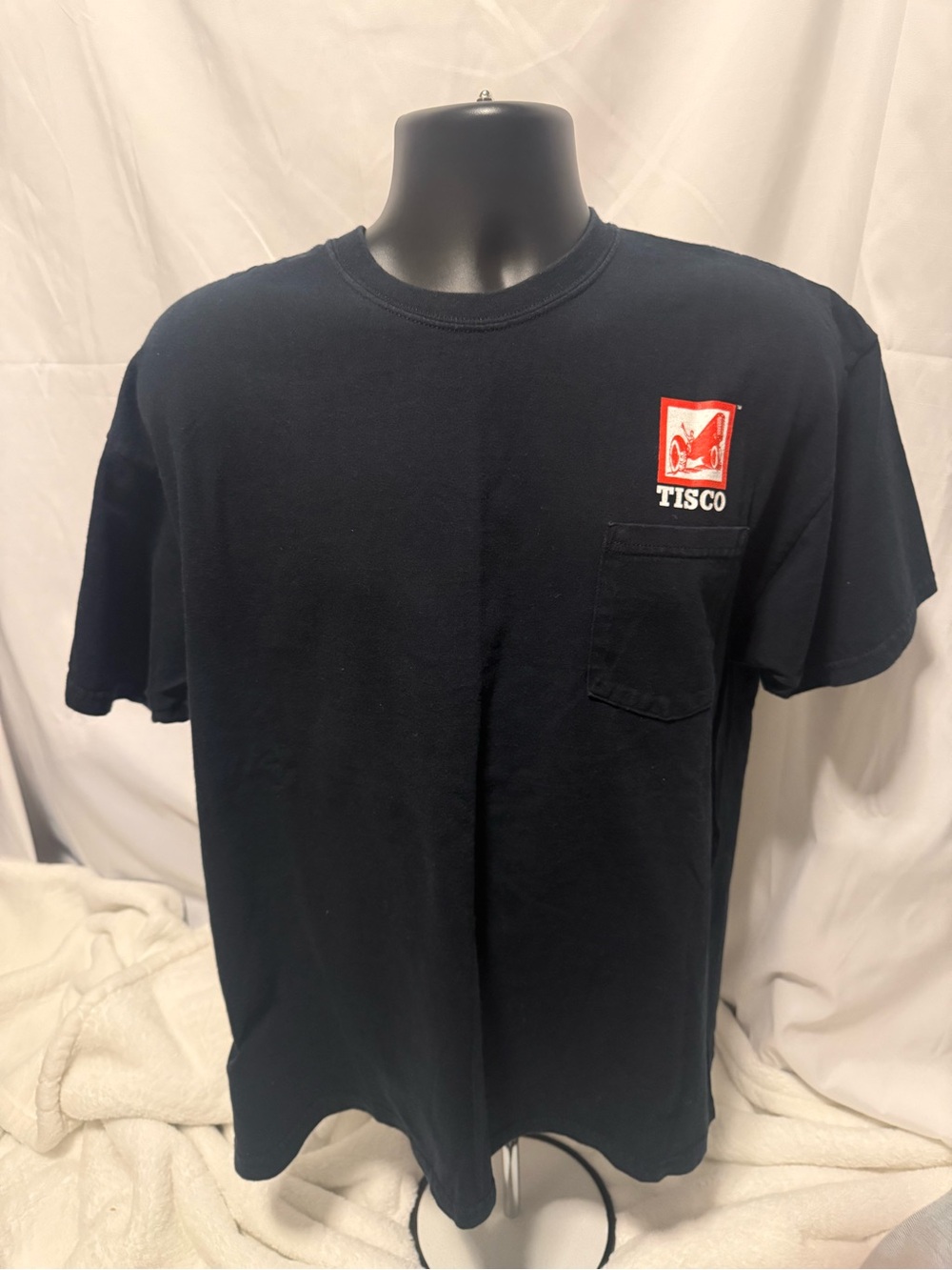 Gildan Black Short Sleeve Pocket Tee with Red Logo